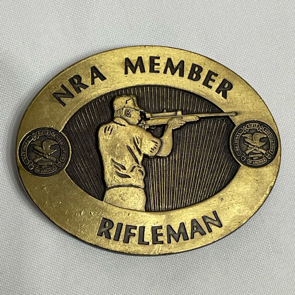VINTAGE NRA Member Rifleman Brass Belt Buckle Excellent Condition